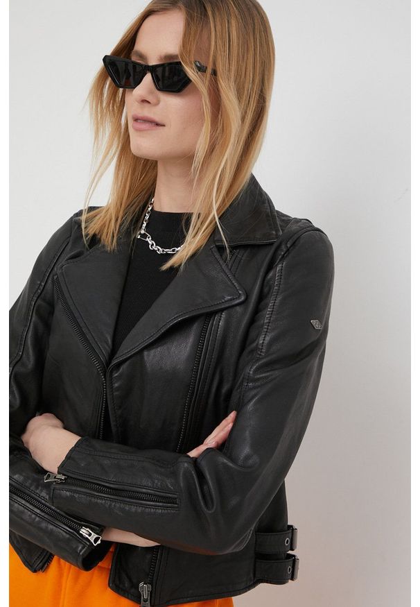 Superdry ramoneska skórzana damska kolor czarny przejściowa. Okazja: na co dzień. Kolor: czarny. Materiał: skóra. Styl: casual