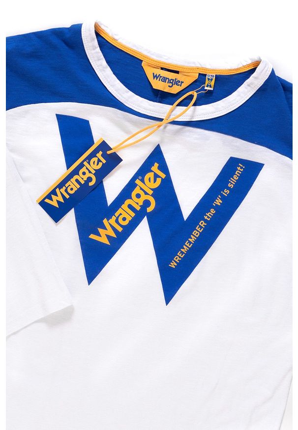 Wrangler - WRANGLER T SHIRT DAMSKI B&Y LS LOOSE TEE WHITE W723LEA12 112130926. Wzór: nadruk