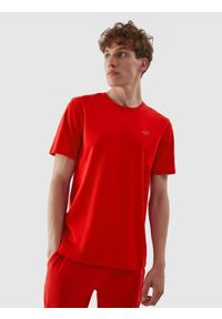 4f - T-shirt regular gładki męski. Kolor: czerwony. Materiał: bawełna. Wzór: gładki #1
