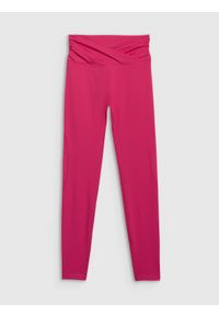4f - 4F Legginsy do jogi i pilatesu szybkoschnące damskie - różowe L. Stan: podwyższony. Kolor: różowy. Materiał: materiał, elastan, włókno, dzianina. Długość: długie. Sport: joga i pilates