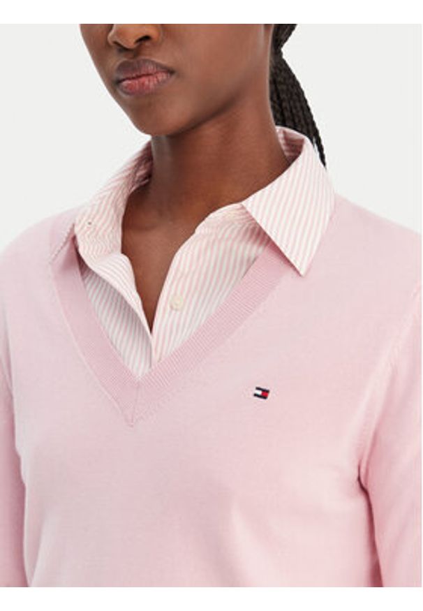 TOMMY HILFIGER - Tommy Hilfiger Sweter WW0WW40098 Różowy Regular Fit. Kolor: różowy. Materiał: syntetyk, bawełna