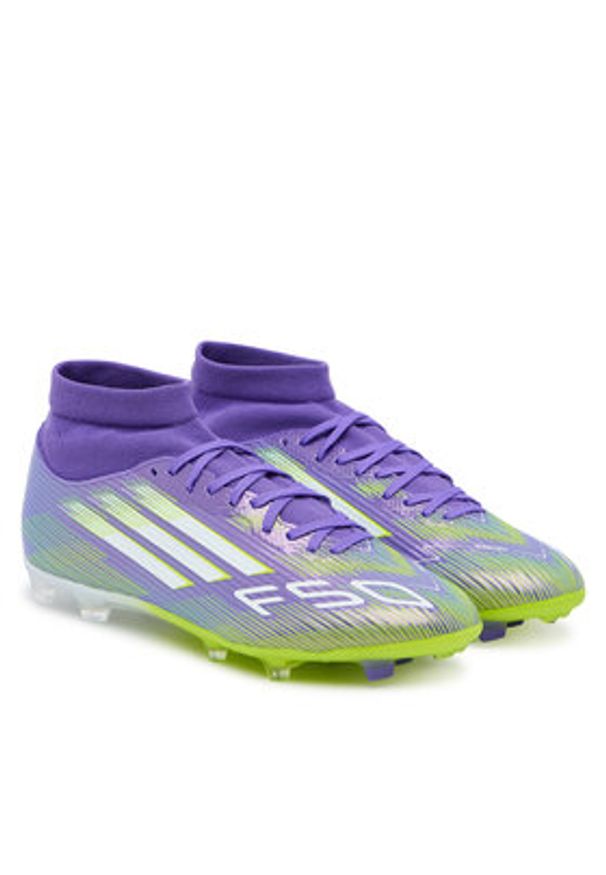 Adidas - adidas Buty do piłki nożnej F50 League Mid Firm/Multi-Ground Boots JI0886 Fioletowy. Kolor: fioletowy. Materiał: materiał