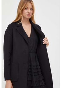 TwinSet - Twinset płaszcz wełniany kolor czarny przejściowy. Kolor: czarny. Materiał: wełna. Styl: klasyczny #5