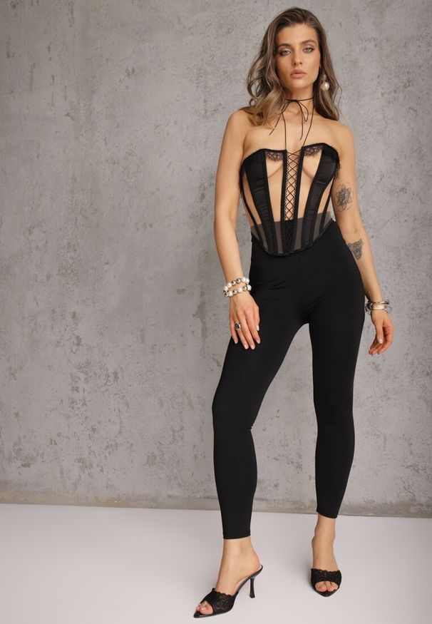Renee - Czarne Casualowe Legginsy High Waist z Pasem Wspierającym Linię Talii Azivera. Okazja: na co dzień. Stan: podwyższony. Kolor: czarny. Styl: casual