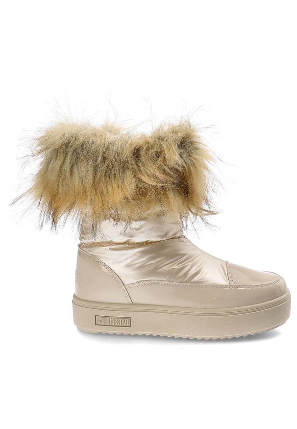 Big-Star - Beżowe Śniegowce Big Star Damskie Zimowe Buty. Kolor: beżowy. Materiał: skóra ekologiczna, futro, syntetyk. Szerokość cholewki: normalna. Wzór: aplikacja. Sezon: zima