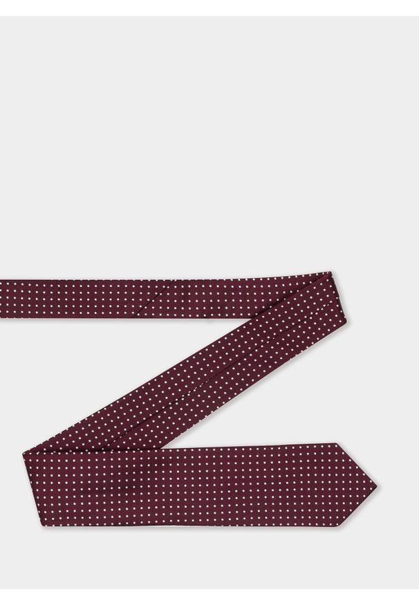 Pako Lorente - Jedwabny bordowy krawat w srebrne kropeczki. Kolor: czerwony, srebrny, wielokolorowy. Materiał: jedwab