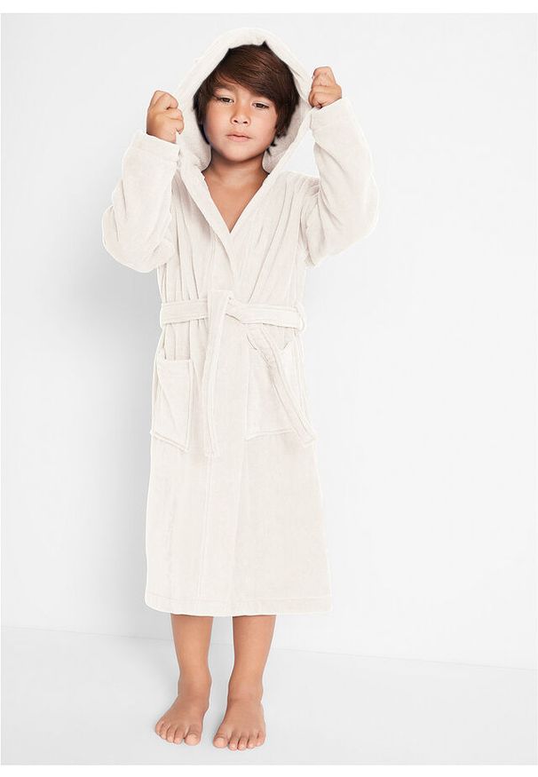 bonprix - Szlafrok dziecięcy frotte. Kolor: biały. Wzór: aplikacja