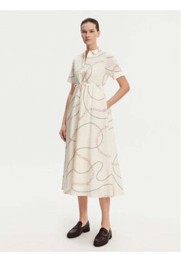 TOMMY HILFIGER - Tommy Hilfiger Sukienka koszulowa Voile WW0WW46009 Beżowy Regular Fit. Kolor: beżowy. Materiał: wiskoza, bawełna. Typ sukienki: koszulowe