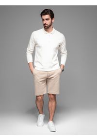 Ombre Clothing - Casualowe szorty męskie SLIM FIT z dzianiny żakardowej – beżowe V2. Okazja: na co dzień. Kolor: beżowy. Materiał: żakard, dzianina. Styl: casual #10