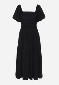 Born2be - Czarna Sukienka Rozkloszowana z Wiskozy z Kwadratowym Dekoltem i Drapowaniem Napessia. Okazja: na co dzień. Typ kołnierza: dekolt kwadratowy. Kolor: czarny. Materiał: wiskoza. Styl: casual, elegancki, klasyczny #7