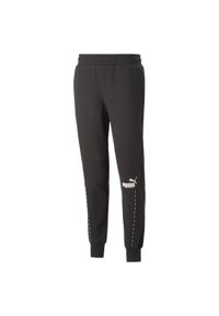 Spodnie Puma Ess Block X Tape Sweatpants Fl Cl B, Mężczyźni. Kolor: czarny. Materiał: bawełna, materiał