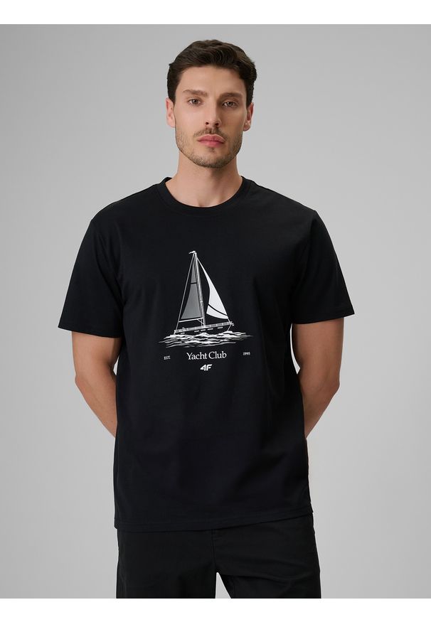 4f - 4F T-shirt relaxed z nadrukiem męski - czarny XL. Okazja: na co dzień. Kolor: czarny. Materiał: materiał, bawełna, dzianina. Wzór: nadruk. Styl: casual