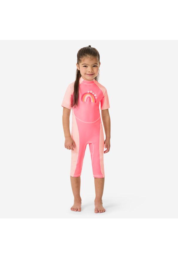 Decathlon - Kombinezon UV dla malucha Nabaiji Kloupi Tęcza. Kolor: czerwony, wielokolorowy, różowy. Materiał: poliester, materiał, elastan