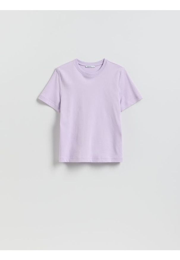 Reserved - T-shirt z bawełny merceryzowanej - lawendowy. Kolor: fioletowy. Materiał: bawełna