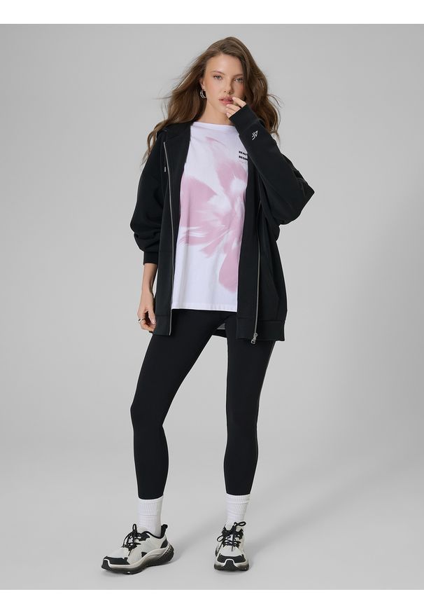 4f - 4F Bluza dresowa oversize z modalem damska - czarna M. Okazja: na co dzień. Kolor: czarny. Materiał: dresówka. Wzór: gładki. Styl: casual