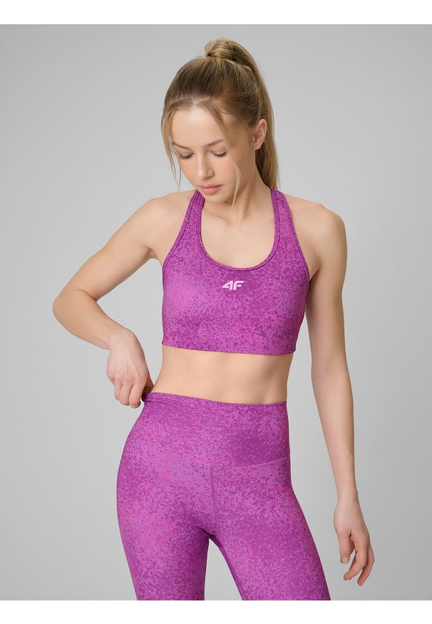 4f - 4F Biustonosz treningowy z niskim wsparciem damski - różowy S. Kolor: różowy. Materiał: guma. Sport: fitness, joga i pilates