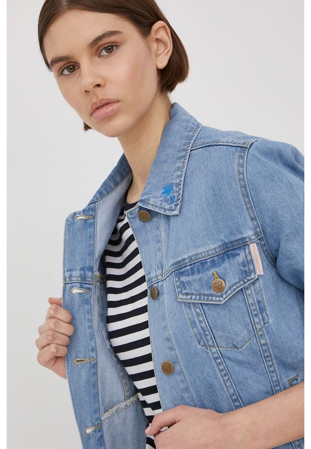 Femi Stories kurtka jeansowa damska przejściowa. Kolor: niebieski. Materiał: jeans