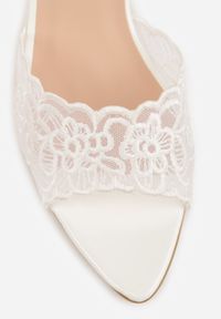 Born2be - Białe Siateczkowe Klapki na Szpilce z Koronką Sephaphine. Okazja: na co dzień. Kolor: biały. Materiał: koronka. Wzór: koronka. Obcas: na szpilce. Styl: casual, elegancki #8
