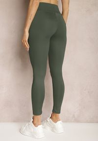 Renee - Ciemnozielone Legginsy High Waist z Gumką w Pasie Cloen. Okazja: na co dzień, na spacer. Stan: podwyższony. Kolor: zielony. Styl: klasyczny, casual #5