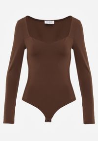 Renee - Brązowe Body z Kwadratowym Dekoltem Macotte. Typ kołnierza: dekolt kwadratowy. Kolor: brązowy. Materiał: jeans, skóra, materiał, wiskoza. Długość rękawa: długi rękaw. Długość: długie. Styl: elegancki #5