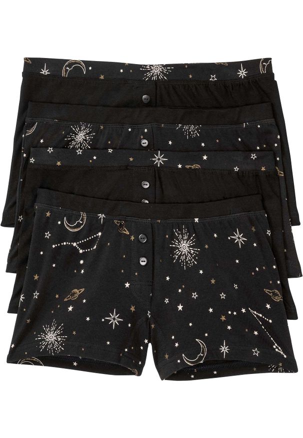 bonprix - Bokserki damskie z bawełną (4 pary). Kolor: czarny. Materiał: bawełna. Wzór: gładki, nadruk