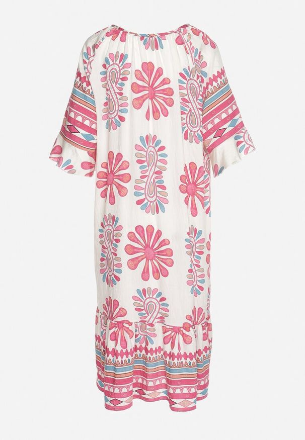 Born2be - Różowa Wiskozowa Sukienka Pudełkowa z Abstrakcyjnym Wzorem Reviona. Okazja: na co dzień, na spotkanie biznesowe. Kolor: różowy. Materiał: wiskoza. Styl: casual, biznesowy, elegancki