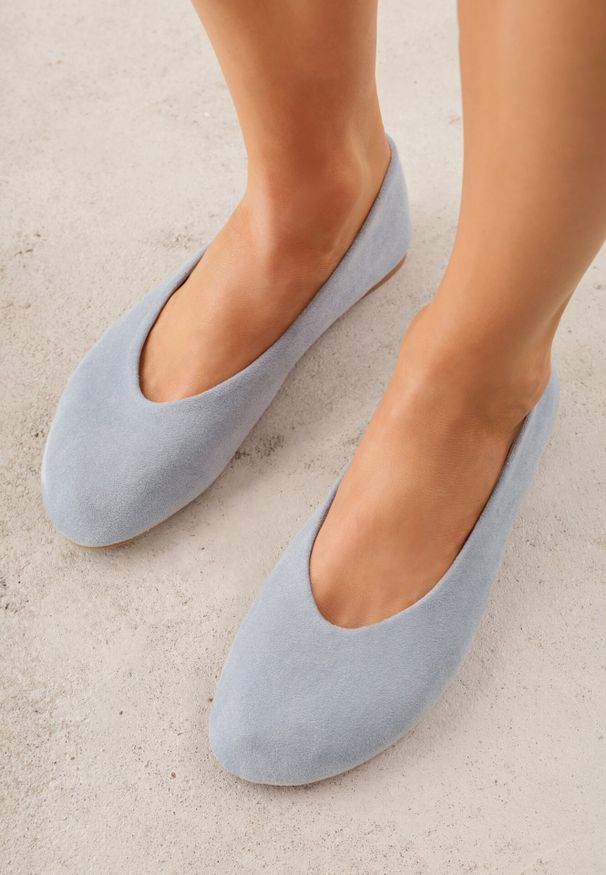 Born2be - Niebieskie Casualowe Balerinki z Imitacji Zamszu Zambra. Okazja: na co dzień. Kolor: niebieski. Materiał: zamsz. Wzór: kolorowy. Sezon: lato. Styl: casual