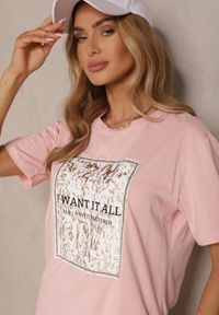 Renee - Różowy T-shirt z Bawełny z Nadrukiem Tellanis. Okazja: na co dzień. Kolor: różowy. Materiał: bawełna. Wzór: nadruk. Styl: sportowy, klasyczny, elegancki, casual #4