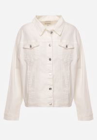 Renee - Biała Jeansowa Kurtka z Bawełny Perilopei. Okazja: na co dzień. Kolekcja: plus size. Kolor: biały. Materiał: bawełna, jeans. Styl: casual #2