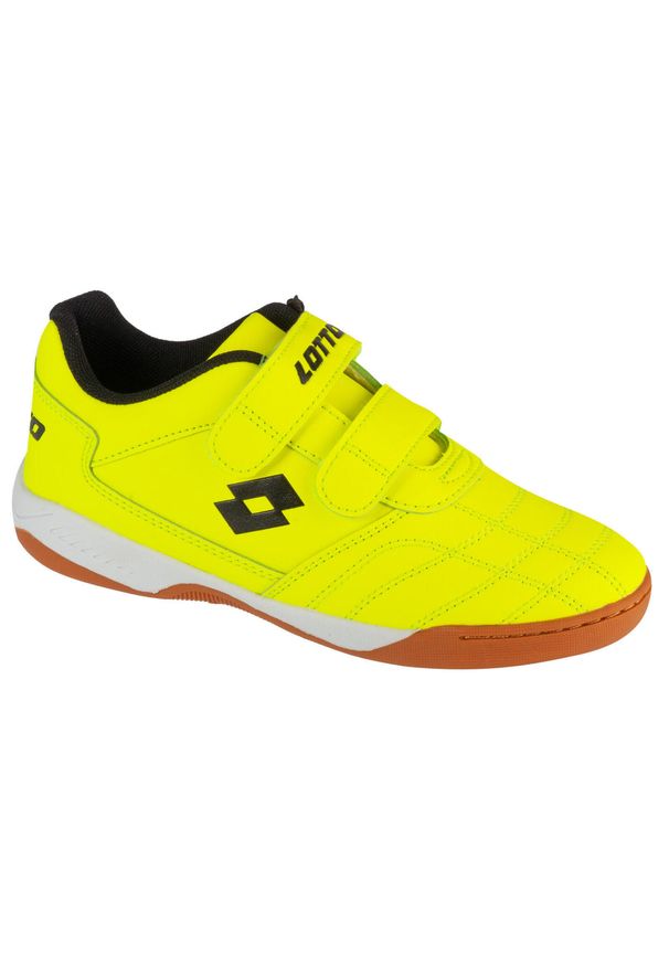 Buty treningowe dziecięce LOTTO PACER halowe, futsal. Kolor: wielokolorowy, żółty, czarny. Sport: piłka nożna