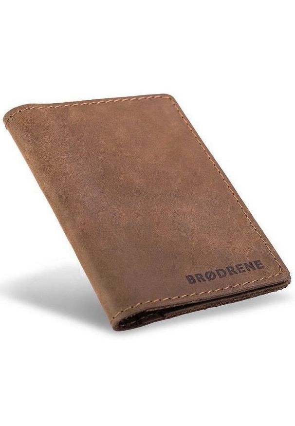 Skórzany cienki portfel slim wallet z miejscem na monety BRODRENE SW08 jasnobrązowy. Kolor: brązowy. Materiał: skóra