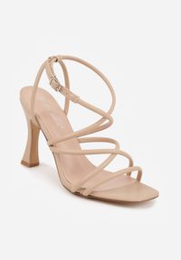 Renee - Beżowe Sandały na Klepsydrowej Szpilce z Geometrycznymi Paskami Molthise. Zapięcie: pasek. Kolor: beżowy. Wzór: geometria. Obcas: na szpilce. Styl: wizytowy, glamour #5