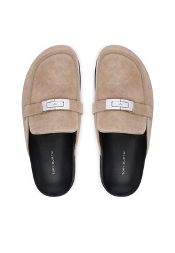Tory Burch Klapki Lee Lee Mule 177967 Beżowy. Kolor: beżowy. Materiał: skóra, zamsz