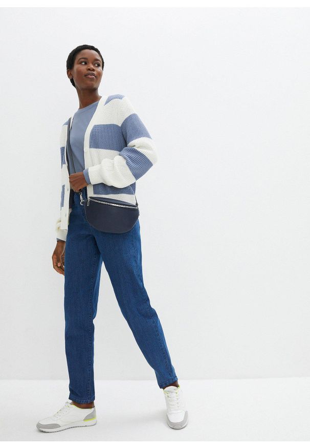 bonprix - Dżinsy Mom, High Wwaist, ze stretchem. Stan: podwyższony. Kolor: niebieski