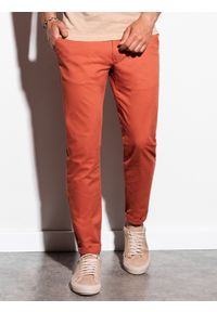 Ombre Clothing - Spodnie męskie chino P894 - ceglaste - XL. Kolor: czerwony. Materiał: elastan, bawełna