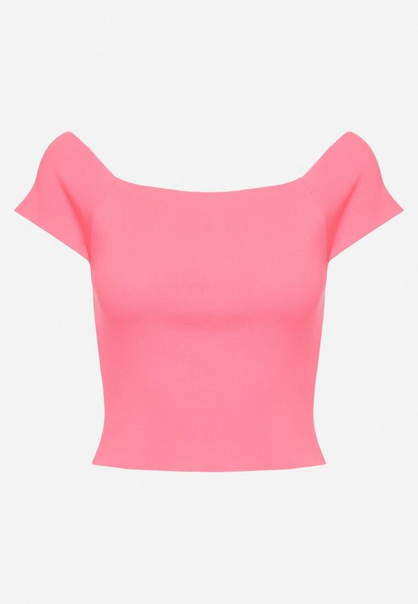 Born2be - Różowa Bluzka z Dekoltem Typu Łódka Siletta. Okazja: na co dzień. Kolor: różowy. Materiał: jeans. Styl: casual, klasyczny, elegancki