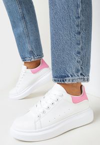 Born2be - Biało-Różowe Sneakersy na Grubej Podeszwie z Okrągłym Noskiem Naubrey. Nosek buta: okrągły. Kolor: biały #4