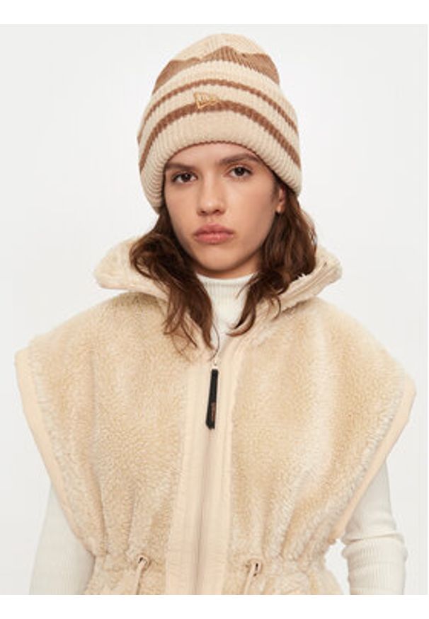 New Era Czapka Stripe Cuff Knit Beanie 60580764 Beżowy. Kolor: beżowy. Materiał: akryl, materiał