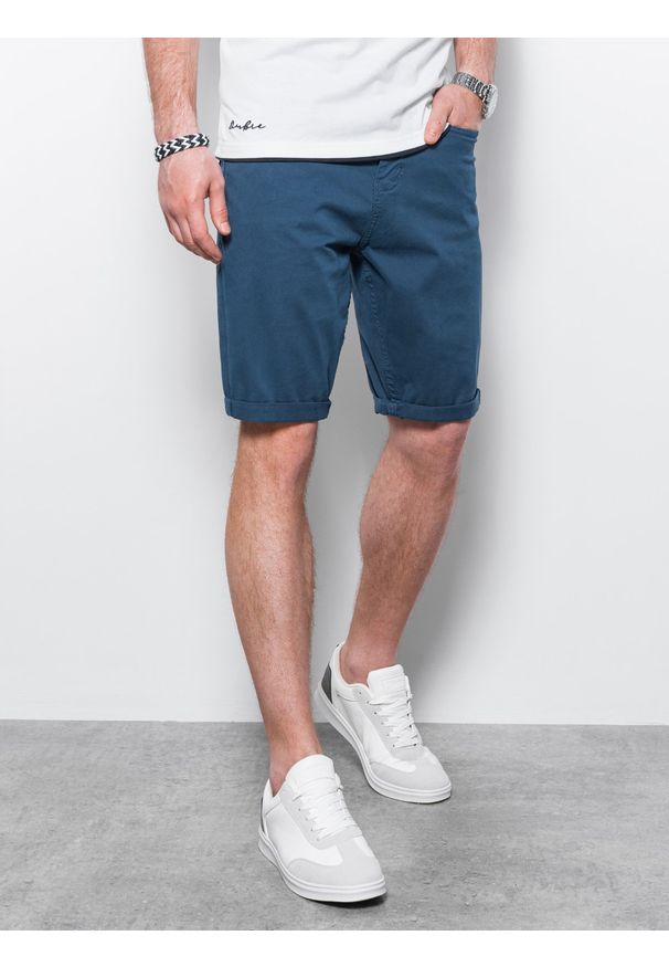 Ombre Clothing - Krótkie spodenki męskie casual W303 - niebieskie - XXL. Okazja: na co dzień. Kolor: niebieski. Materiał: tkanina, bawełna, elastan. Długość: krótkie. Sezon: lato. Styl: casual