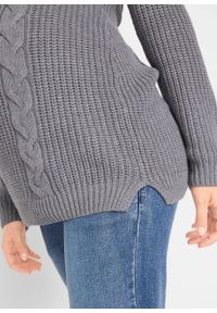 Długi sweter ciążowy bonprix szary melanż. Kolekcja: moda ciążowa. Kolor: szary. Materiał: materiał, bawełna, akryl. Długość: długie. Wzór: melanż #4