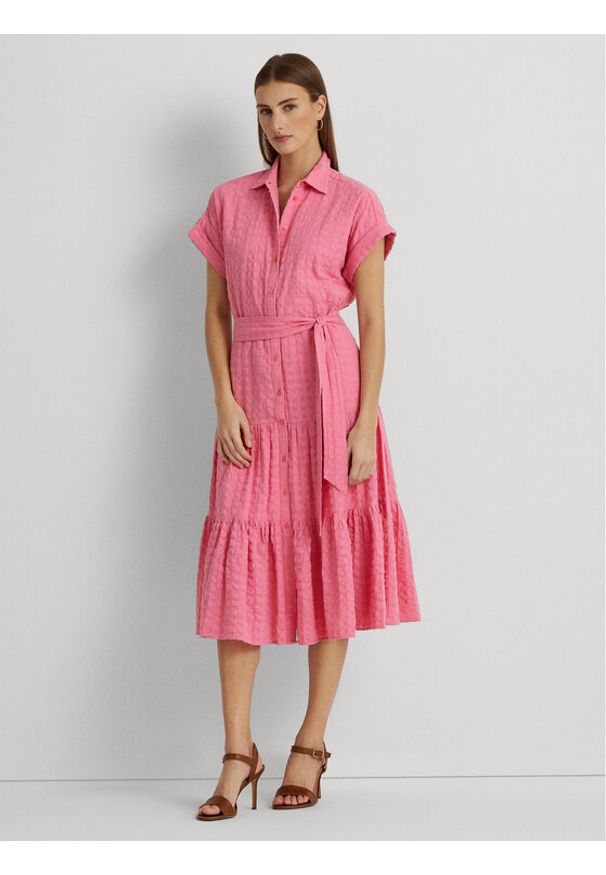 Lauren Ralph Lauren Sukienka koszulowa 200903086001 Różowy Regular Fit. Kolor: różowy. Materiał: bawełna. Typ sukienki: koszulowe
