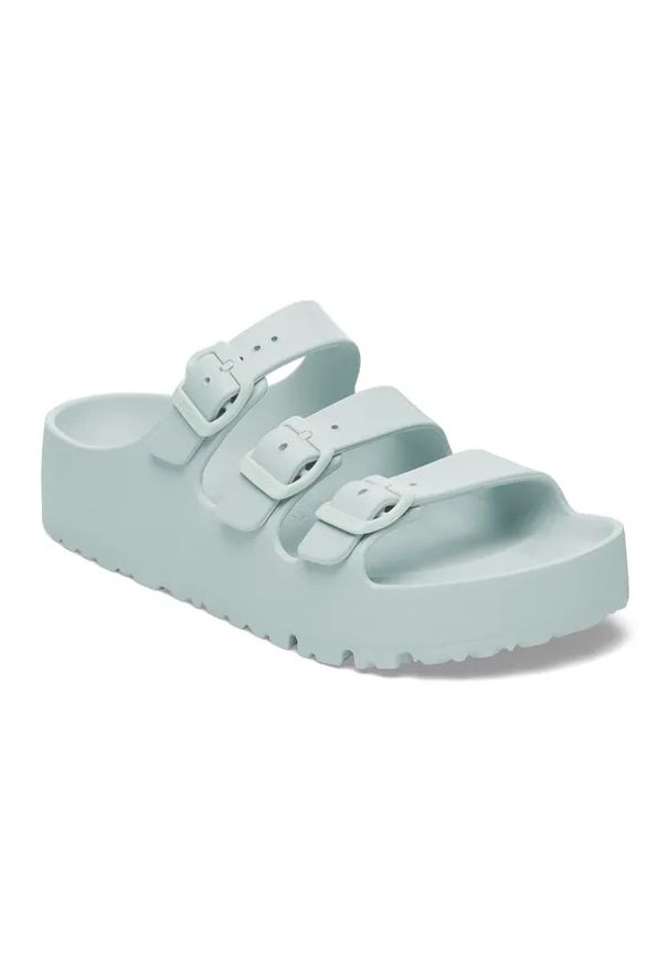Birkenstock Florida III Flex Platform EVA Surf Green Klapki damskie. Okazja: na plażę. Kolor: zielony. Materiał: materiał. Wzór: paski. Sezon: lato. Obcas: na platformie. Styl: wakacyjny