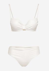 Renee - Białe Bikini Majtki Typu Figi i Biustonosz z Usztywnianymi Miseczkami oraz Marszczeniem Jonbia. Kolor: biały #6