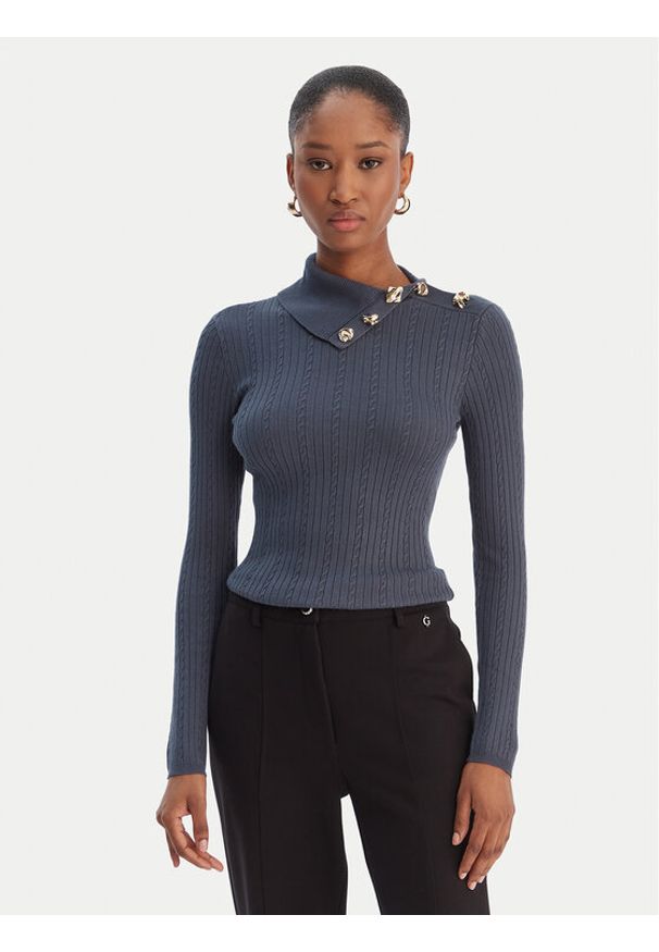 Guess Sweter W6RR07 Z2YK2 Niebieski Regular Fit. Kolor: niebieski. Materiał: wiskoza