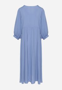 Born2be - Niebieska Rozkloszowana Sukienka z Wiskozy z Wiązaniem przy Dekolcie Tilania. Okazja: na co dzień. Kolor: niebieski. Materiał: wiskoza. Styl: casual #6