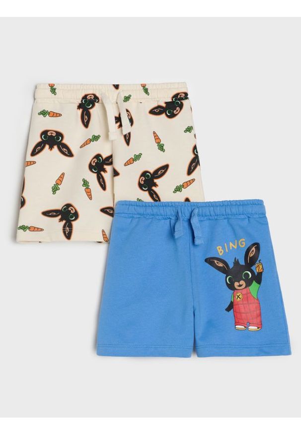Sinsay - Bawełniane szorty z nadrukiem Bing - mid blue. Materiał: bawełna. Wzór: nadruk