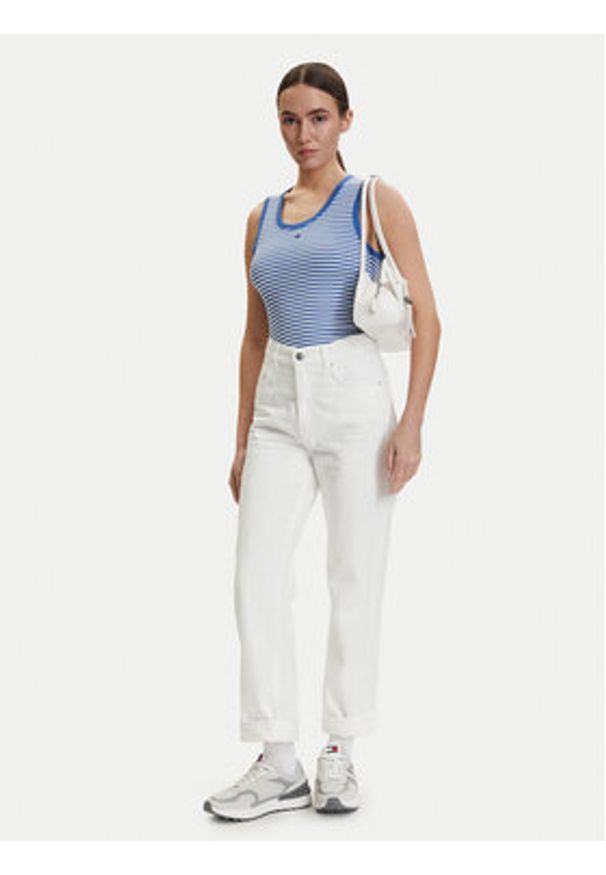 Tommy Jeans Top DW0DW20673 Niebieski Slim Fit. Kolor: niebieski. Materiał: bawełna