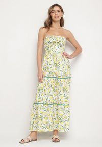 Born2be - Biała Sukienka w Cytryny z Kokardą Galadessa. Okazja: na randkę, na co dzień. Typ kołnierza: kokarda. Kolor: biały. Sezon: lato. Styl: elegancki, casual #7