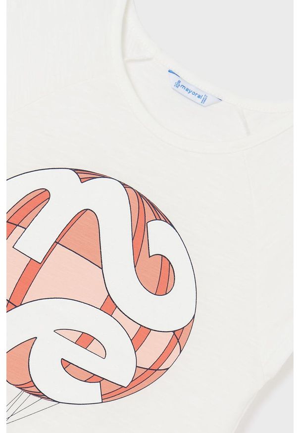 Mayoral T-shirt bawełniany dziecięcy kolor beżowy. Okazja: na co dzień. Kolor: beżowy. Materiał: bawełna. Wzór: nadruk. Styl: casual