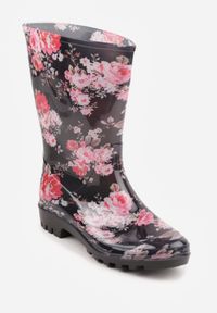 Renee - Czarne Kalosze w Kwiaty na Podeszwie z Bieżnikiem Deinassa. Okazja: na co dzień. Kolor: czarny. Materiał: jeans. Wzór: kwiaty. Styl: elegancki, casual #3
